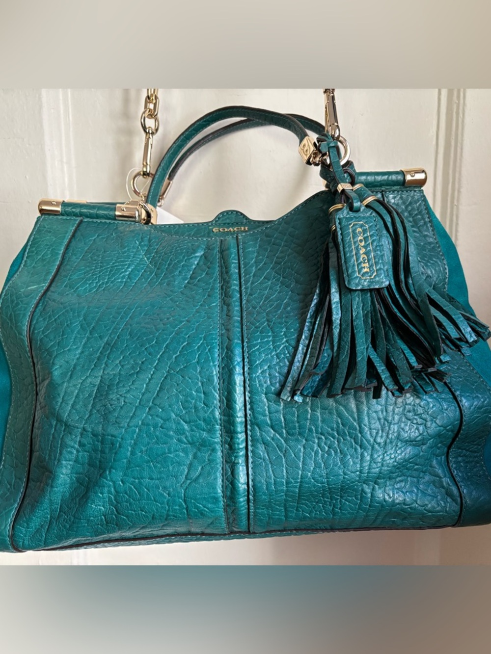 Coach Teal Green Leather Tassel Shoulder Bag - Picture 14 of 16